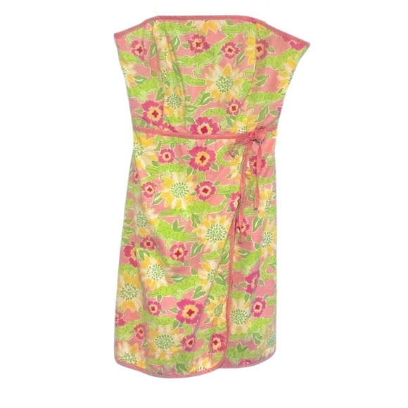 Lilly Pulitzer Bowen Gator Patch Print Cotton Poplin Lace Strapless Dress size 4 - Picture 1 of 10